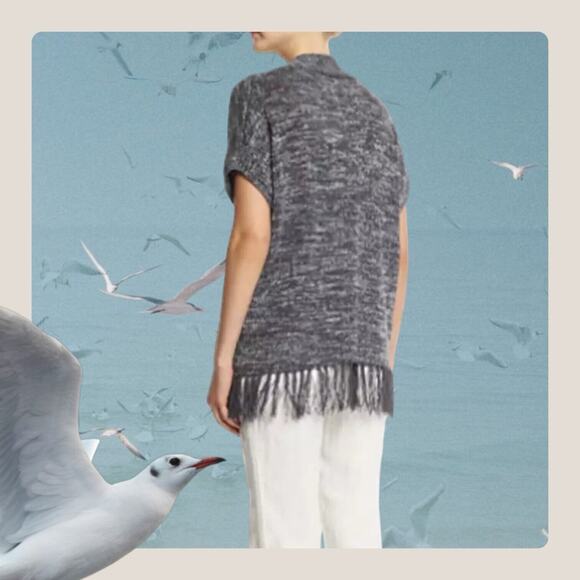 JOIE Gray Space Dye Sona Linen Blend Boho Fringe Open Front Cardigan Size XS S - Picture 3 of 8